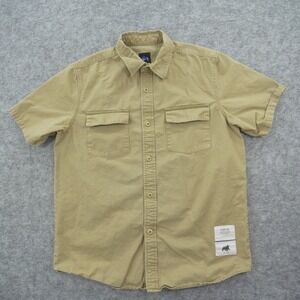 Stussy Shirts Mens Medium Beige Button Ripstop Streetwear Y2K Short Sleeve